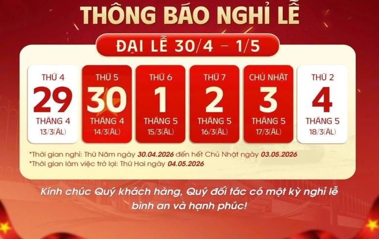 THÔNG BÁO LỊCH NGHỈ LỄ 30/4 – 1/5